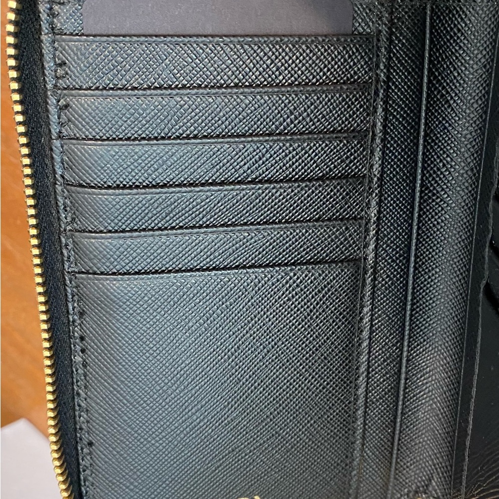 Prada Zip-Around Saffiano Leather Wallet Portafoglio Lampo (Black/Gold) - Picture 5 of 13